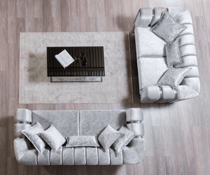 SANTANA VELVET SOFA & LOVESEAT LIVING ROOM SET - SILVER