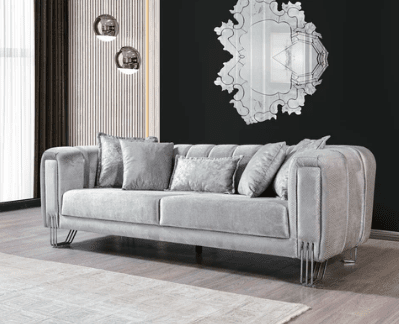 SANTANA VELVET SOFA & LOVESEAT LIVING ROOM SET - SILVER