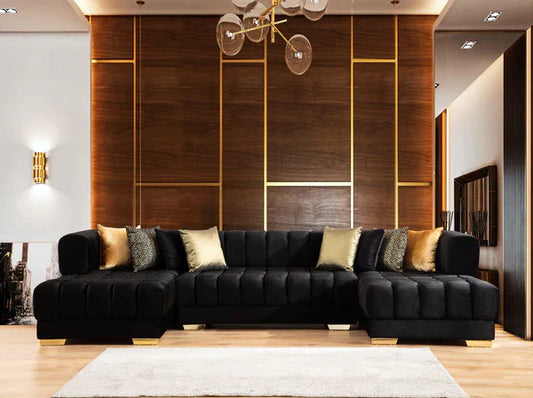 ARIANA - VELVET DOUBLE CHAISE SECTIONAL - BLACK
