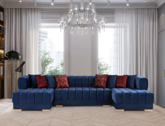 ARIANA - VELVET DOUBLE CHAISE SECTIONAL - BLUE