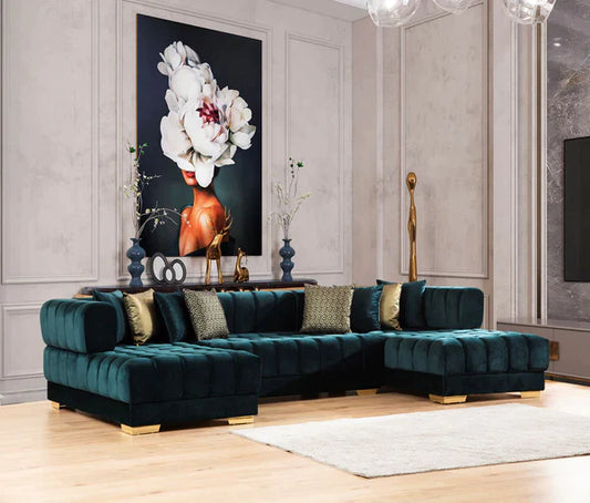 ARIANA - VELVET DOUBLE CHAISE SECTIONAL - GREEN