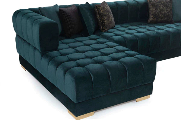 ARIANA - VELVET DOUBLE CHAISE SECTIONAL - GREEN