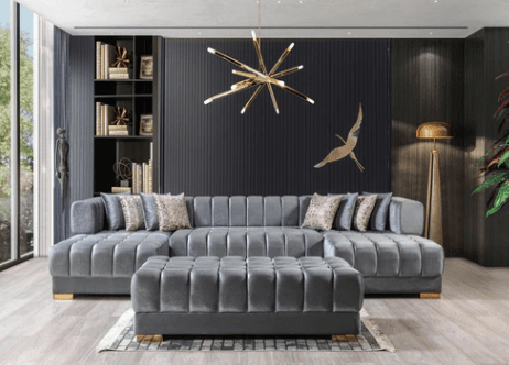 ARIANA - VELVET DOUBLE CHAISE SECTIONAL - GREY