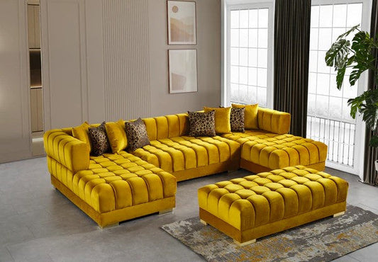 ARIANA - VELVET DOUBLE CHAISE SECTIONAL - MUSTARD