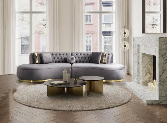 ELLA - CURVED VELVET SECTIONAL LIVING ROOM SET - GRAY