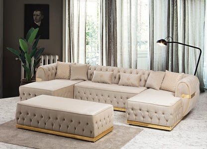 JESTER - VELVET DOUBLE CHAISE SECTIONAL LIVING ROOM SET - CREAM