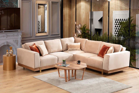 EMILY VELVET 2 PCS SECTIONAL LIVING ROOM SET - BEIGE