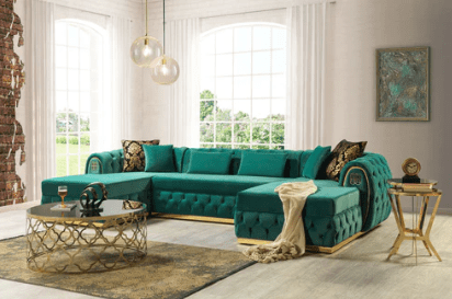 JESS - VELVET DOUBLE CHAISE SECTIONAL LIVING ROOM SET - GREEN