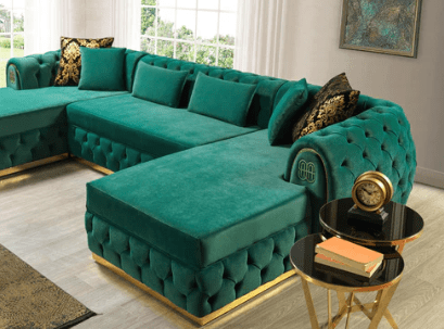 JESS - VELVET DOUBLE CHAISE SECTIONAL LIVING ROOM SET - GREEN