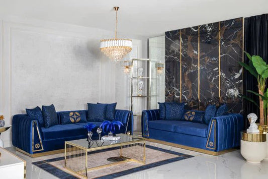 OLYMPIA SOFA & LOVESEAT LIVING ROOM SET - BLUE