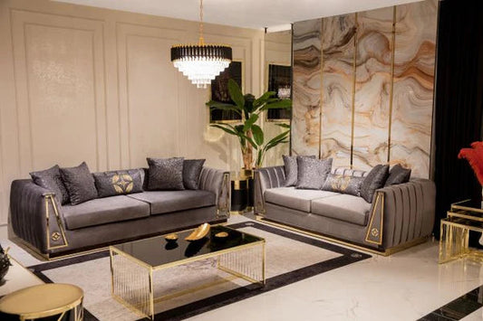 OLYMPIA SOFA & LOVESEAT LIVING ROOM SET - GRAY